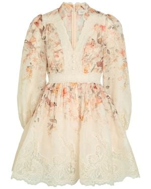 Zimmermann Luna Lace-Trimmed Linen-Blend Mini Dress - Natural