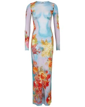 Jean Paul Gaultier Body Flowers Stretch-Jersey Maxi Dress - Blue