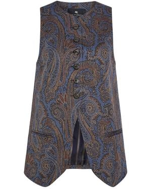 Etro Paisley-Jacquard Woven Vest - Gray