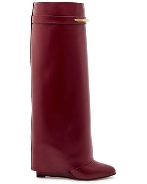 Givenchy Shark 95 Leather Knee-High Boots - Red