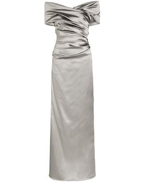 Talbot Runhof Gathered Satin Gown - Grey