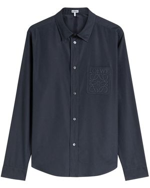 Loewe Logo-Embroidered Cotton Shirt - Blue