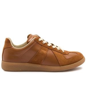 Maison Margiela Replica Panelled Leather Trainers - Brown