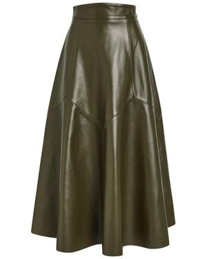 SKIIM Max Panelled Leather Midi Skirt - Green