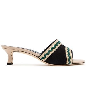 Manolo Blahnik Pop Altra 50 Suede And Leather Sandals - Black