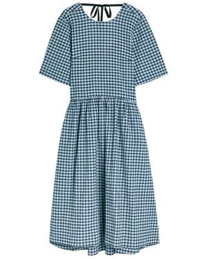 Ganni Checked Seersucker Midi Dress - Blue