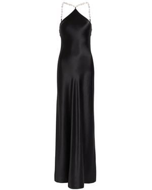 STAUD Cadence Faux Pearl-Embellished Satin Maxi Dress - Black