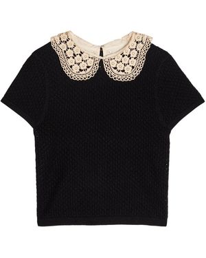 Alice + Olivia Ciara Lace-Embellished Wool-Blend Crop Top - Black