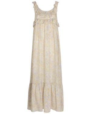 Chloé Floral-Print Frill Silk Maxi Dress - Natural