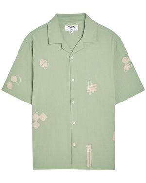 Wax London Didcot Embroidered Seersucker Shirt - Green