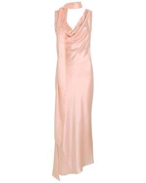 De La Vali Thebe Scarf-Effect Draped Silk-Satin Midi Slip Dress - Pink