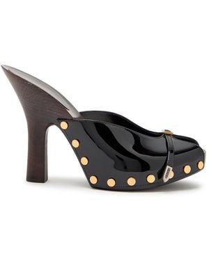 Versace 105 Stud-Embellished Wooden And Patent Leather Mules - Black