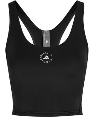 Stella McCartney Adidas X Logo-Print Cropped Stretch-Jersey Top - Black
