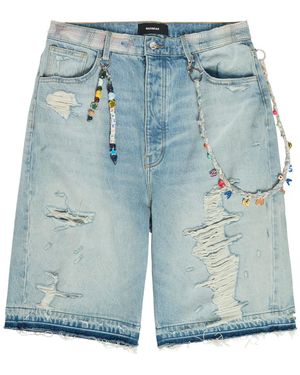 NAHMIAS Beaded Distressed Denim Shorts - Blue