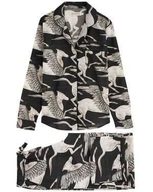 Desmond & Dempsey Pegasus Printed Cotton Pyjama Set - Grey