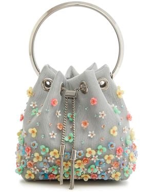 Jimmy Choo Bon Bon Floral-Embellished Mesh Bucket Bag - Grey
