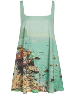 STAUD Brio Printed Stretch-Cotton Mini Dress - Green