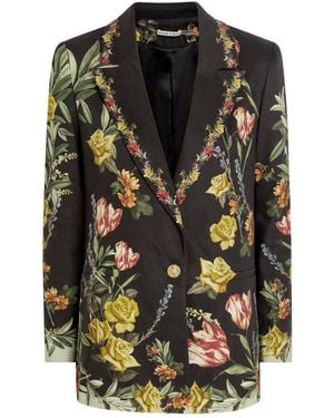 Alice + Olivia Denny Floral-Print Linen-Blend Blazer - Black