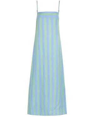 STAUD Laura Striped Linen Midi Dress - Blue