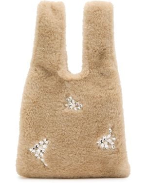 Simone Rocha Mini Embellished Faux Shearling Top Handle Bag - Natural