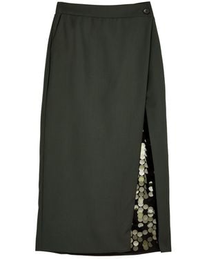 16Arlington Beatris Embellished Wool Midi Wrap Skirt - Green