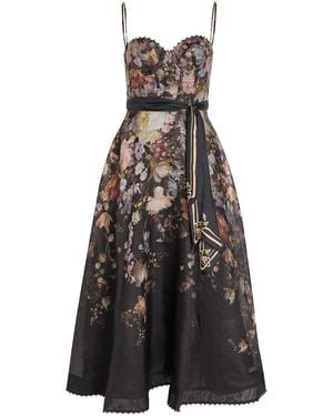 Zimmermann Luna Floral-Print Linen And Silk-Blend Midi Dress - Black
