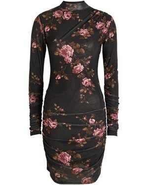 Reformation Emerson Floral-Print Ruched Mesh Mini Dress - Blue