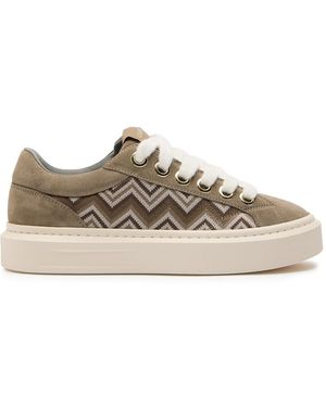 Cleens Ace Chevron-Knit Suede Trainers - Natural