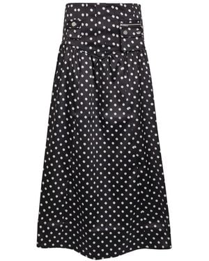 Ganni Polka Dot Satin Maxi Skirt - Black