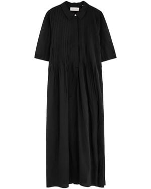 Skall Studio Dot Pintuck Cotton Midi Shirt Dress - Black