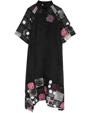 LOVEBIRDS Printed Chiffon Midi Shirt Dress - Black