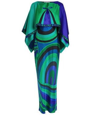 PUCCI Iride Cape-Effect Silk-Twill Maxi Dress - Green