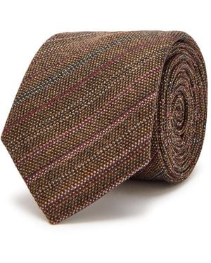 Dries Van Noten Striped Wool Tie - Brown
