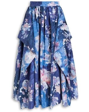 Erdem Floral-Print Cotton-Poplin Midi Skirt - Blue