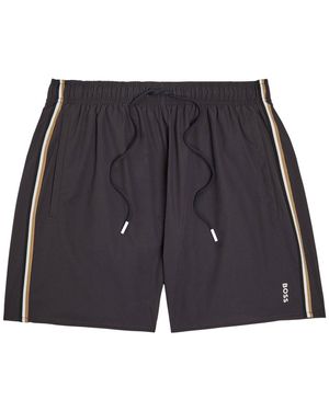 BOSS Logo Stretch-Shell Swim Shorts - Gray