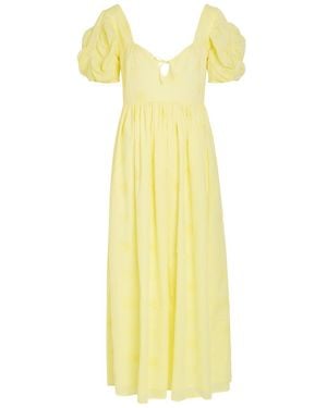 Thierry Colson Calliope Embroidered Cut-Out Cotton Midi Dress - Yellow