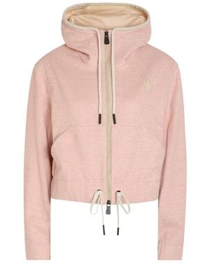 Moncler Logo-Appliquéd Hooded Linen-Blend Sweatshirt - Pink