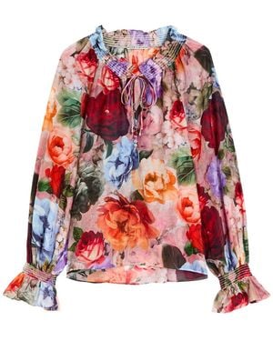 Alice + Olivia Norah Floral Cotton-Blend Blouse - Red