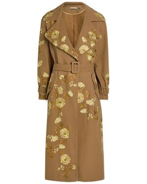 Alice + Olivia Nevada Floral-Embroidered Canvas Trench Coat - Natural