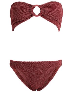 Hunza G Gloria Seersucker Bandeau Bikini, Bandeau, Elasticated, Ring Embellishment, Machine Wash, Loria Bikini - Red