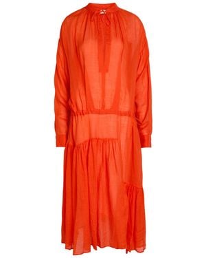 Dries Van Noten Denvo Tiered Ramie Shirt Dress - Orange
