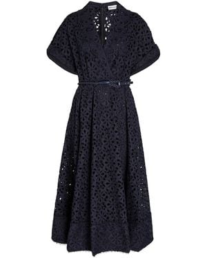 Rebecca Vallance Antalya Embroidered Belted Cotton Midi Dress - Blue