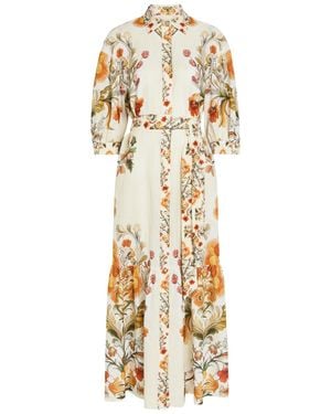 Borgo De Nor Bianca Floral-Print Belted Linen-Blend Maxi Shirt Dress - Metallic