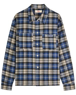 CHERRY LA Logo-Embroidered Checked Flannel Shirt - Blue