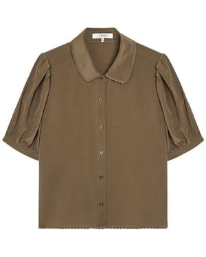 FRAME The Silk Prim Cropped Silk-Chiffon Blouse - Brown
