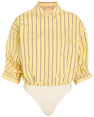 STAUD Traverse Striped Stretch-Cotton Poplin Shirt Bodysuit - Natural