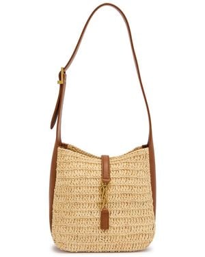 Saint Laurent Le 5 À 7 Leather And Raffia Shoulder Bag - Natural