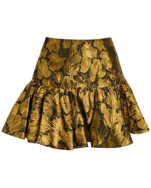 Ronny Kobo Stormi Metallic Floral-Jacquard Woven Mini Skirt - Natural