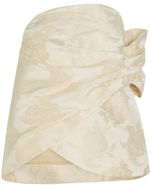 Simone Rocha Floral-Jacquard Gathered Satin Top - Natural