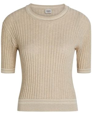 Tod's Cropped Cotton-Knit T-Shirt - Natural